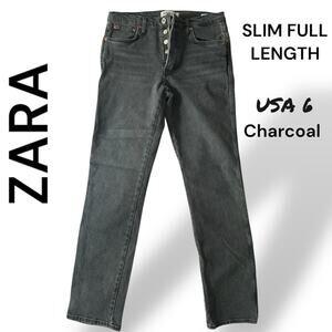 ZARA Size 6 Charcoal Slim Full Length Buttonfly front denim jeans